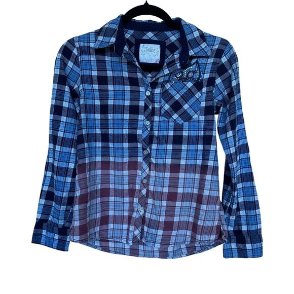 Save The Chubby Unicorns Plaid Flannel Button Down Shirt Girls SIZE 14 Unique - Picture 3 of 6